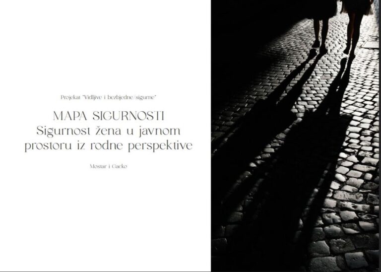 Službeni vizual Mape sigurnosti žena u javnom prostoru u Mostaru i Gacku, objavljene u septembru 2026.