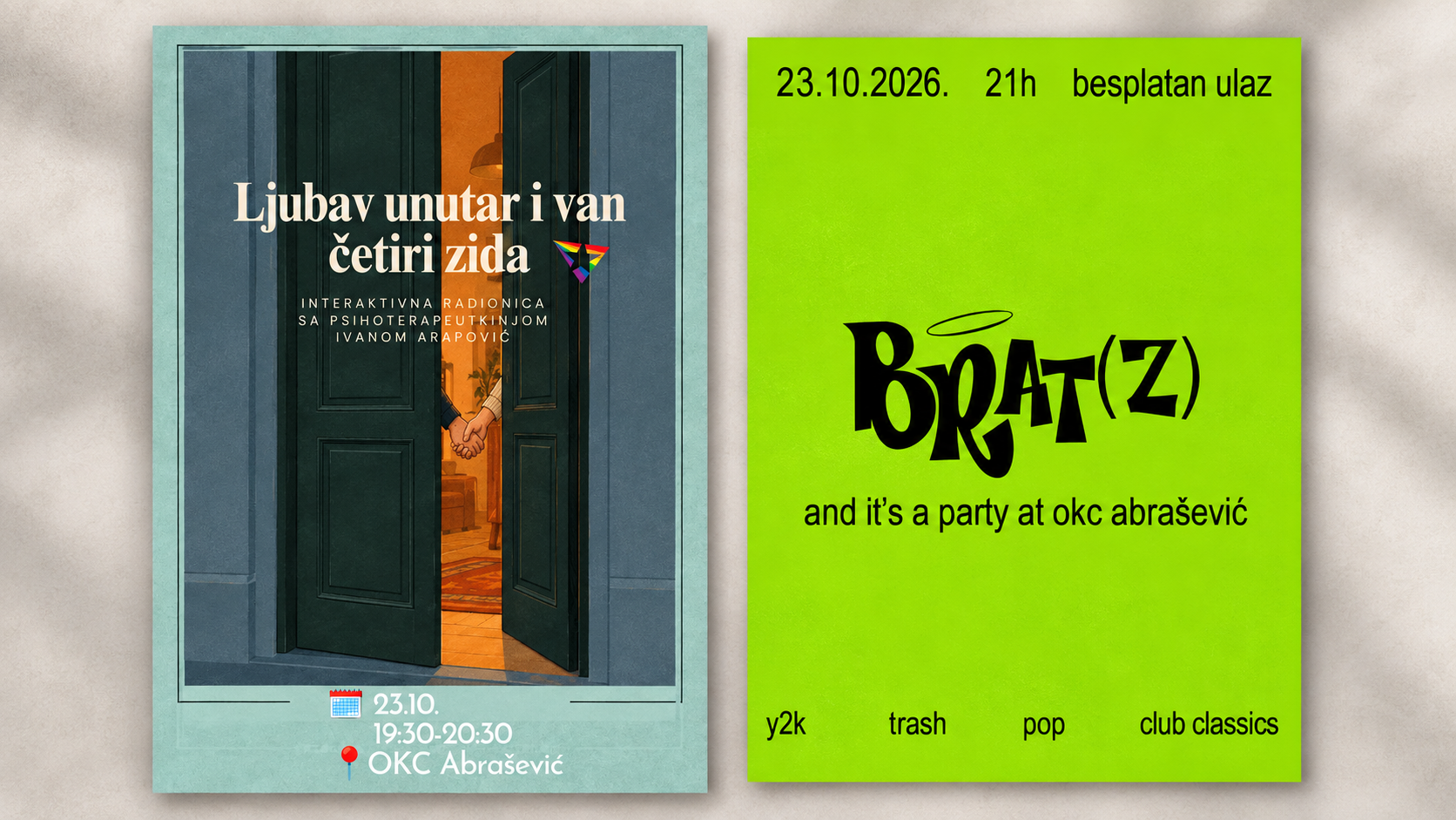 Klub Kosta: Radionica „Ljubav unutar i van četiri zida“ i Brat(z) party 23. oktobra